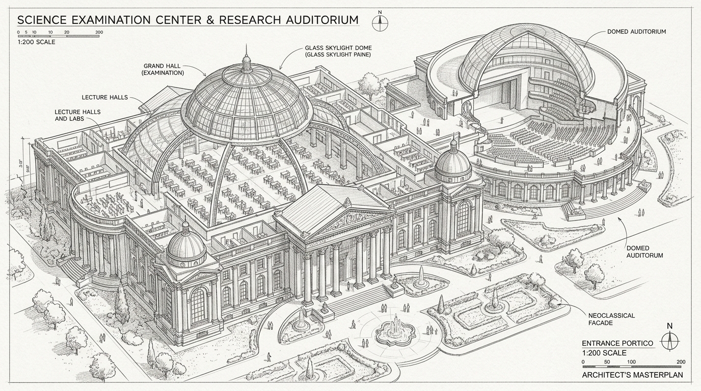 Science Examination Center & Research Auditorium Architectural Masterplan Sketch